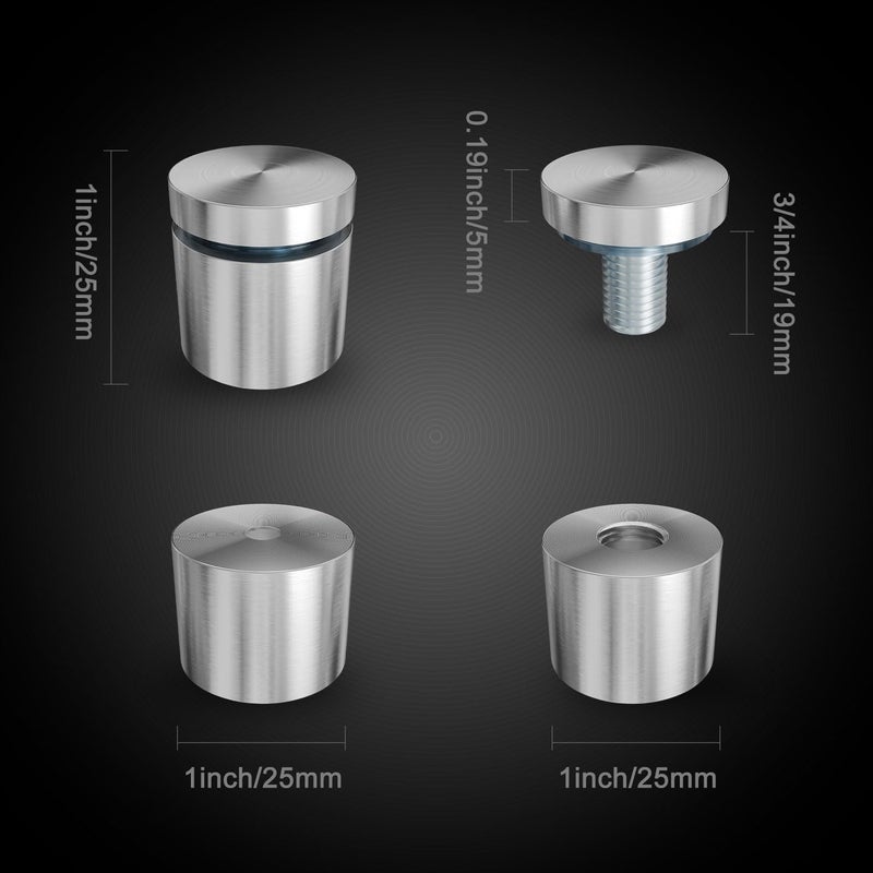 LEDONGUS 12-Pack Stainless Steel Standoff Screws with Wall Anchors & Rubber Pads – Sign Mounting Hardware for Acrylic Signs, Photo Frames, Advertising Boards, Silver (1" x 1" / 25mm x 25mm) - Image 4